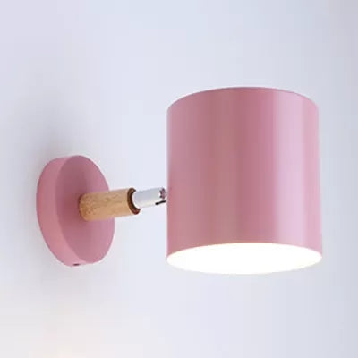 Rotatable Cylinder Wall Light One Head Macaron Style Metal Wall Lamp for Child Bedroom Pink Clearhalo 'Wall Lamps & Sconces' 'Wall Lights' Lighting' 54292