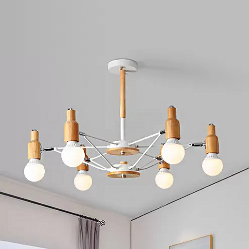 Wood Open Bulb Chandelier Nordic Style Hanging Light in White for Living Room Clearhalo 'Ceiling Lights' 'Chandeliers' Lighting' options 54724