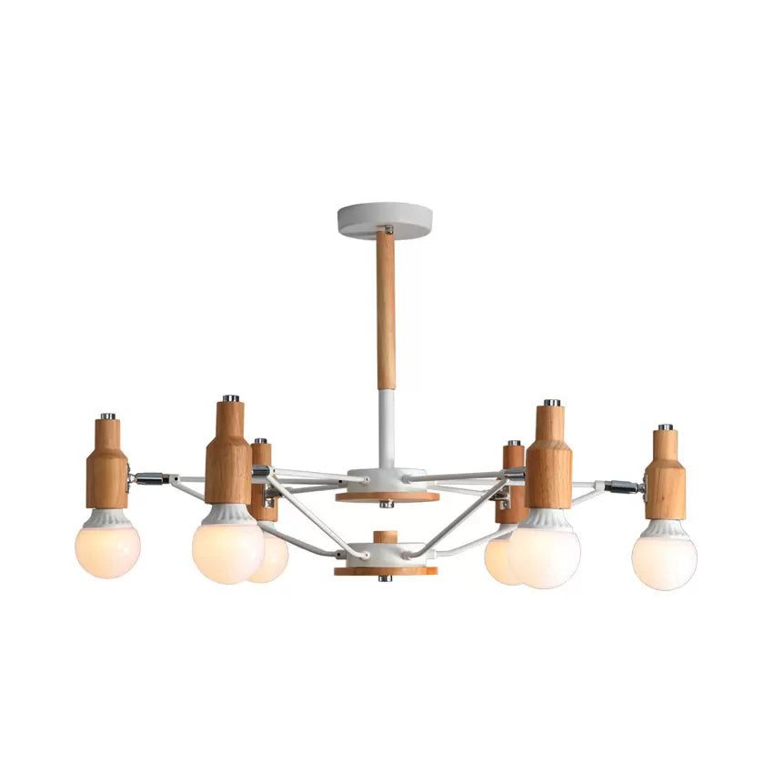 Wood Open Bulb Chandelier Nordic Style Hanging Light in White for Living Room Clearhalo 'Ceiling Lights' 'Chandeliers' Lighting' options 54726