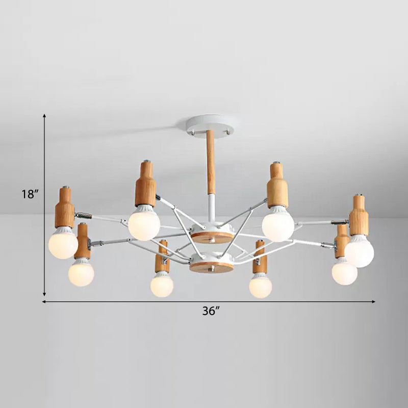 Wood Open Bulb Chandelier Nordic Style Hanging Light in White for Living Room Clearhalo 'Ceiling Lights' 'Chandeliers' Lighting' options 54729