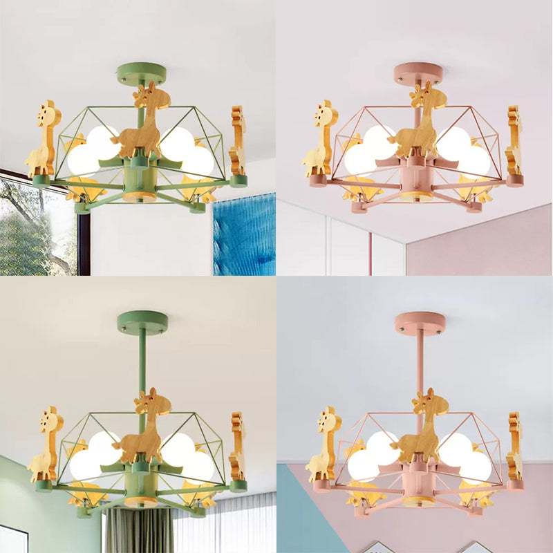 Wire Frame Semi Flush Mount Light with Giraffe 5 Heads Kids Metallic Ceiling Lamp for Child Bedroom Clearhalo 'Ceiling Lights' 'Chandeliers' Lighting' options 55235