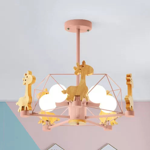 Wire Frame Semi Flush Mount Light with Giraffe 5 Heads Kids Metallic Ceiling Lamp for Child Bedroom Clearhalo 'Ceiling Lights' 'Chandeliers' Lighting' options 55245