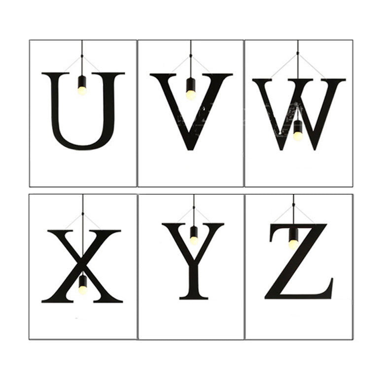1 Light Letter Shaped Pendant Lighting Industrial Black Stainless Steel Adjustable Ceiling Light Fixture for Bedroom Black Clearhalo 'Art Deco Pendants' 'Black' 'Cast Iron' 'Ceiling Lights' 'Ceramic' 'Crystal' 'Industrial Pendants' 'Industrial' 'Metal' 'Middle Century Pendants' 'Pendant Lights' 'Pendants' 'Rustic Pendants' 'Tiffany' Lighting' 5570