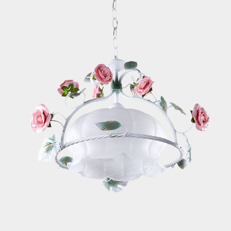 1 Bulb Pendant Lighting Pastoral Flower White Glass LED Suspension Lamp for Restaurant Clearhalo 'Ceiling Lights' 'Glass shade' 'Glass' 'Pendant Lights' 'Pendants' Lighting' 559114