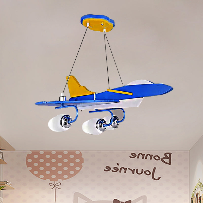 Wood Fighter Airplane Chandelier Three Lights Modern Stylish Hanging Light in Blue for Boys Bedroom Clearhalo 'Ceiling Lights' 'Chandeliers' Lighting' options 559149