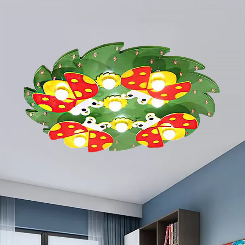 Wood Tree Ceiling Light with Ladybug Deco Modern Cartoon Flush Mount Light for Kid Bedroom Clearhalo 'Ceiling Lights' 'Close To Ceiling Lights' 'Close to ceiling' 'Flush mount' Lighting' 559256