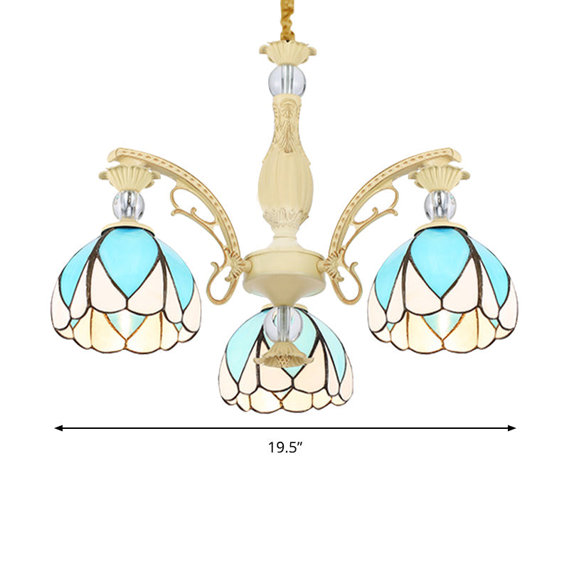 Dome Chandelier Lamp Tiffany Style 3/6/9 Lights Sky Blue Down Lighting Pendant for Bedroom Clearhalo 'Ceiling Lights' 'Chandeliers' 'Industrial' 'Middle Century Chandeliers' 'Pendant Lights' 'Tiffany Chandeliers' 'Tiffany close to ceiling' 'Tiffany' Lighting' 559432