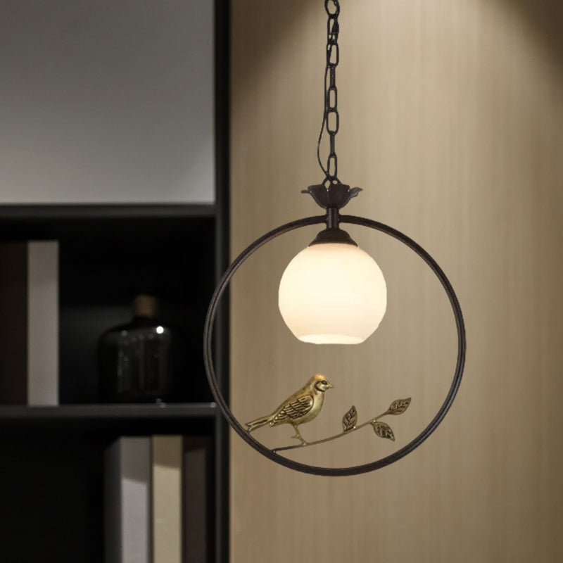 1 Light Ring Pendant Light Fixture Minimalist Gold/Black Metal Hanging Light with Bird Decoration Clearhalo 'Ceiling Lights' 'Pendant Lights' 'Pendants' Lighting' 559476