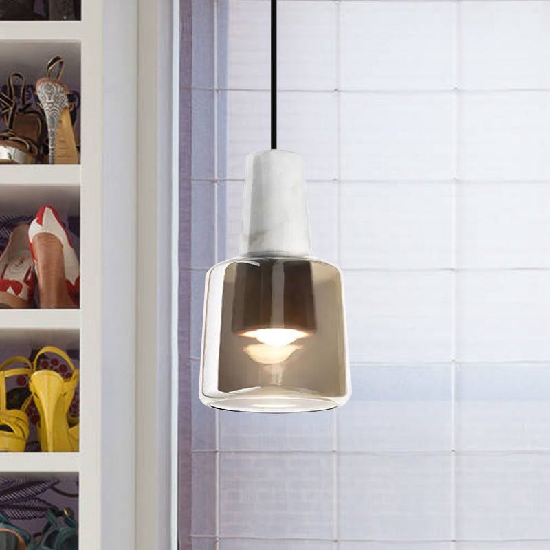 Urn Bedroom Pendant Light Smoke Gray Glass 1 Head Contemporary Suspended Lighting Fixture Clearhalo 'Ceiling Lights' 'Glass shade' 'Glass' 'Modern Pendants' 'Modern' 'Pendant Lights' 'Pendants' Lighting' 559488