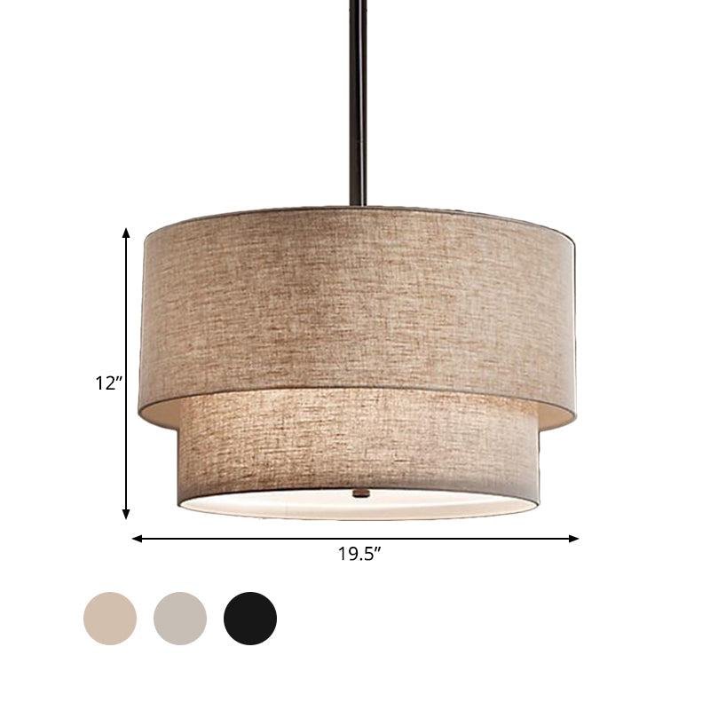 3 Lights Ceiling Light Traditional Layered Concentric Tier Fabric Chandelier in Black/White/Flaxen, 16