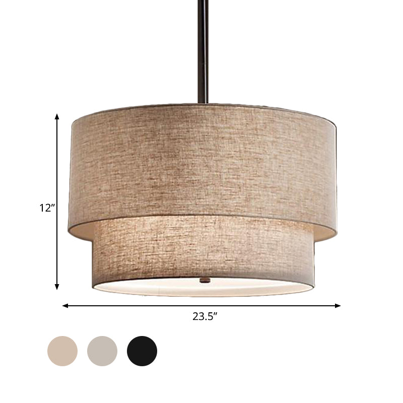 3 Lights Ceiling Light Traditional Layered Concentric Tier Fabric Chandelier in Black/White/Flaxen, 16