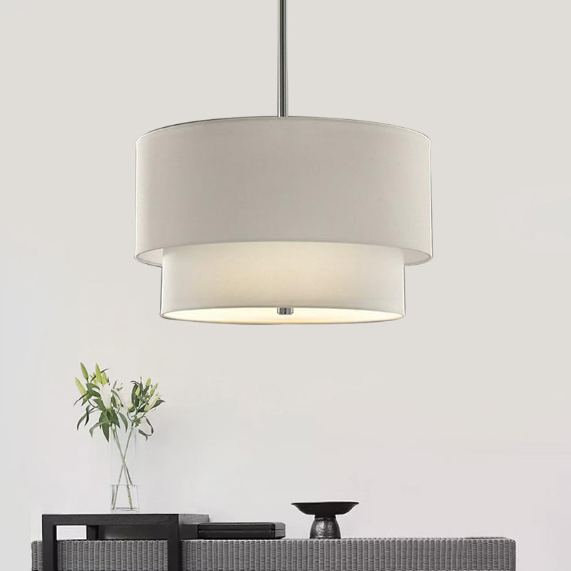 3 Lights Ceiling Light Traditional Layered Concentric Tier Fabric Chandelier in Black/White/Flaxen, 16