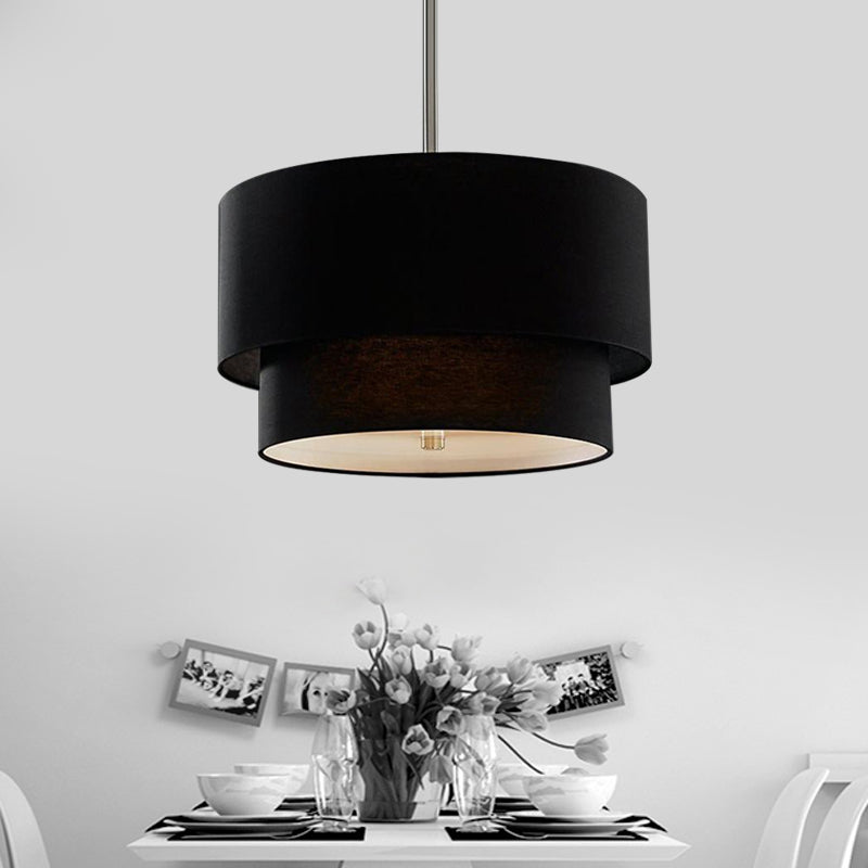 3 Lights Ceiling Light Traditional Layered Concentric Tier Fabric Chandelier in Black/White/Flaxen, 16