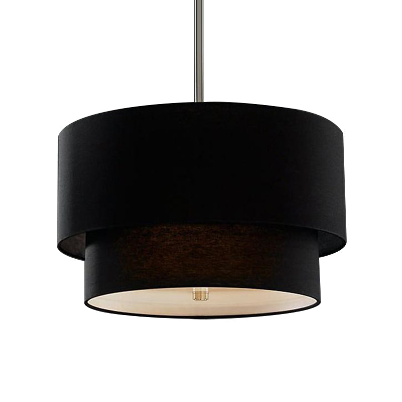 3 Lights Ceiling Light Traditional Layered Concentric Tier Fabric Chandelier in Black/White/Flaxen, 16