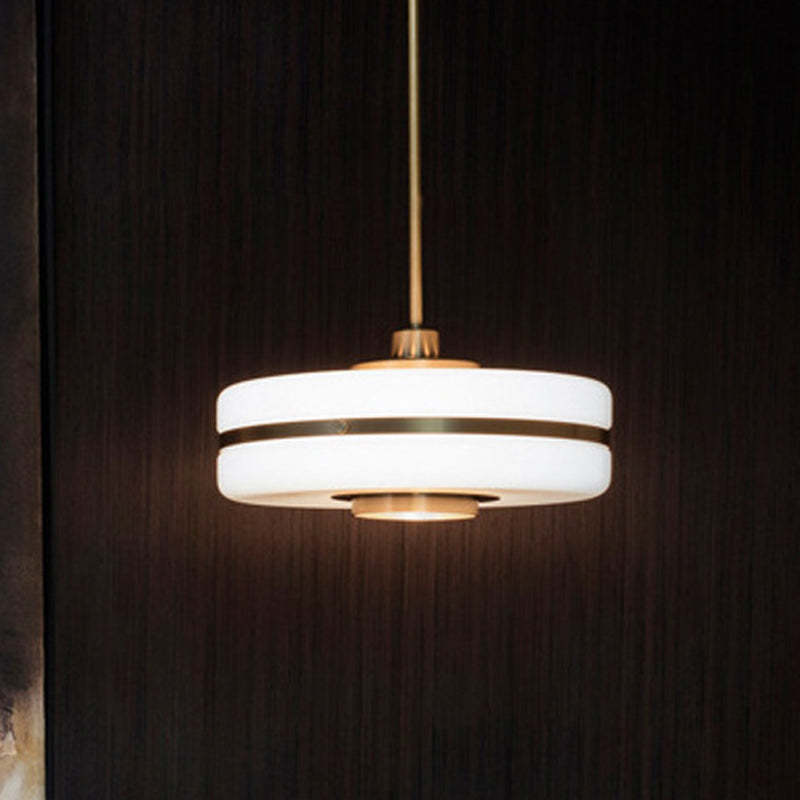 Drum Pendant Light Fixture Postmodern White Glass 1 Light Bedroom Hanging Ceiling Light Clearhalo 'Ceiling Lights' 'Glass shade' 'Glass' 'Modern Pendants' 'Modern' 'Pendant Lights' 'Pendants' Lighting' 559658