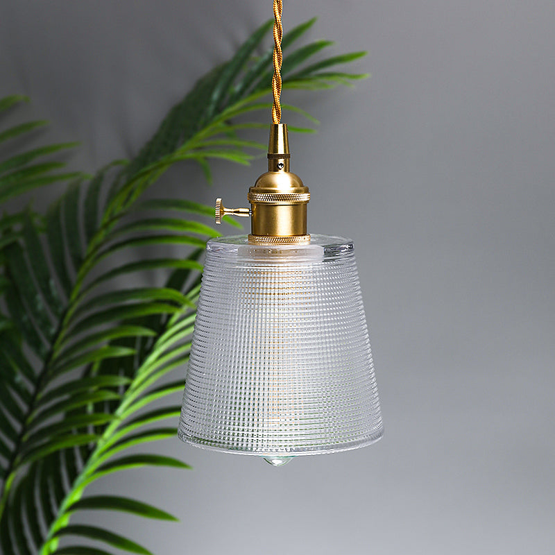 Bell Hanging Light Modernist Clear Lattice Glass 1 Bulb Suspended Lighting Fixture in Gold with Metallic Switch Gold Clearhalo 'Ceiling Lights' 'Glass shade' 'Glass' 'Modern Pendants' 'Modern' 'Pendant Lights' 'Pendants' Lighting' 559662