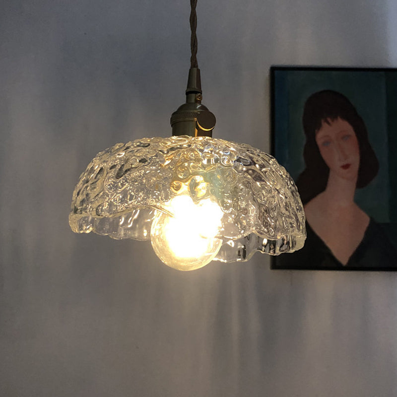 Translucent Hammered Glass Bowled Pendant Modernity Single-Bulb Brass Hanging Lighting Fixture Clearhalo 'Ceiling Lights' 'Glass shade' 'Glass' 'Modern Pendants' 'Modern' 'Pendant Lights' 'Pendants' Lighting' 559721