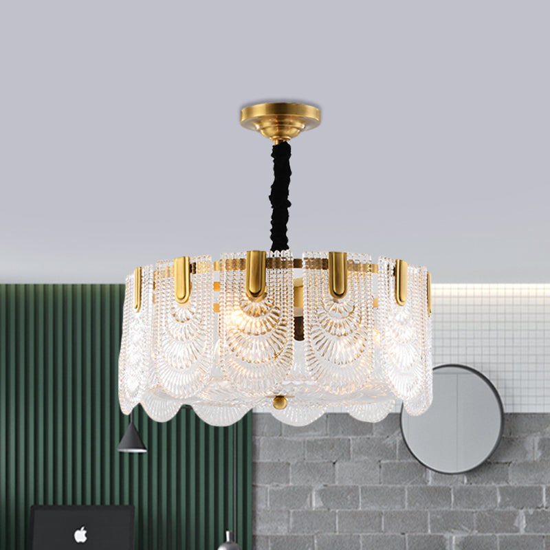 Textured Glass Layered Hanging Ceiling Light Modernism 3/8 Lights Chandelier Light in Brass Clearhalo 'Ceiling Lights' 'Chandeliers' 'Modern Chandeliers' 'Modern' Lighting' 559938