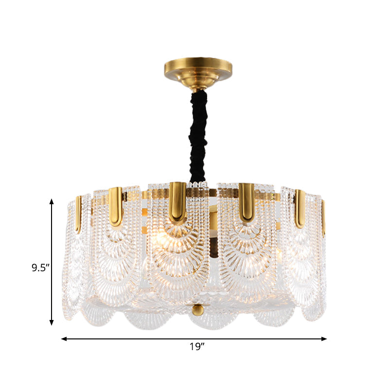 Textured Glass Layered Hanging Ceiling Light Modernism 3/8 Lights Chandelier Light in Brass Clearhalo 'Ceiling Lights' 'Chandeliers' 'Modern Chandeliers' 'Modern' Lighting' 559940