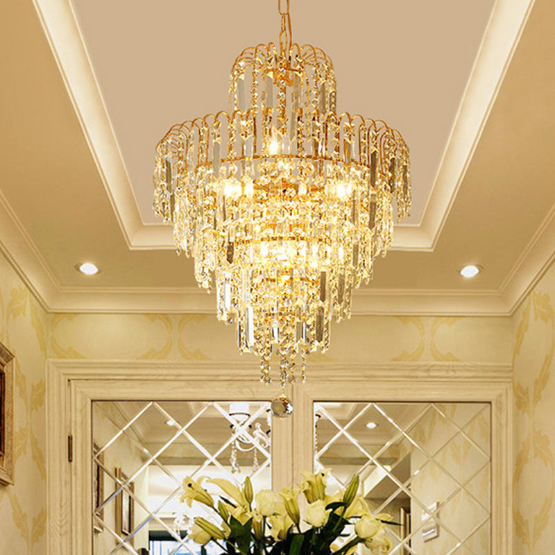 Tiered Hanging Ceiling Light Modernist Crystal 4 Lights Gold Chandelier Light for Dining Room Gold Clearhalo 'Ceiling Lights' 'Chandeliers' 'Modern Chandeliers' 'Modern' Lighting' 559990