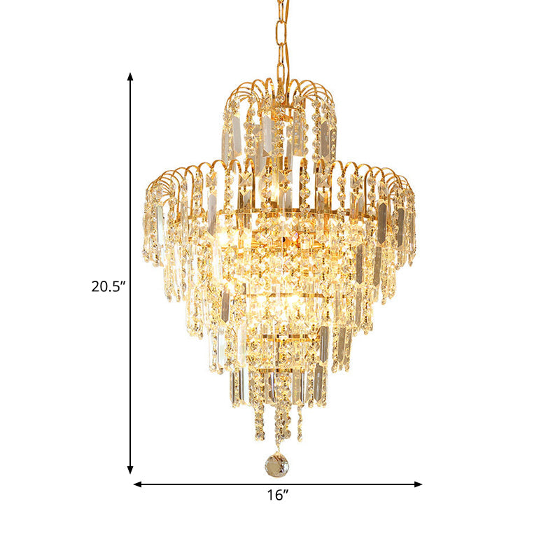 Tiered Hanging Ceiling Light Modernist Crystal 4 Lights Gold Chandelier Light for Dining Room Clearhalo 'Ceiling Lights' 'Chandeliers' 'Modern Chandeliers' 'Modern' Lighting' 559994