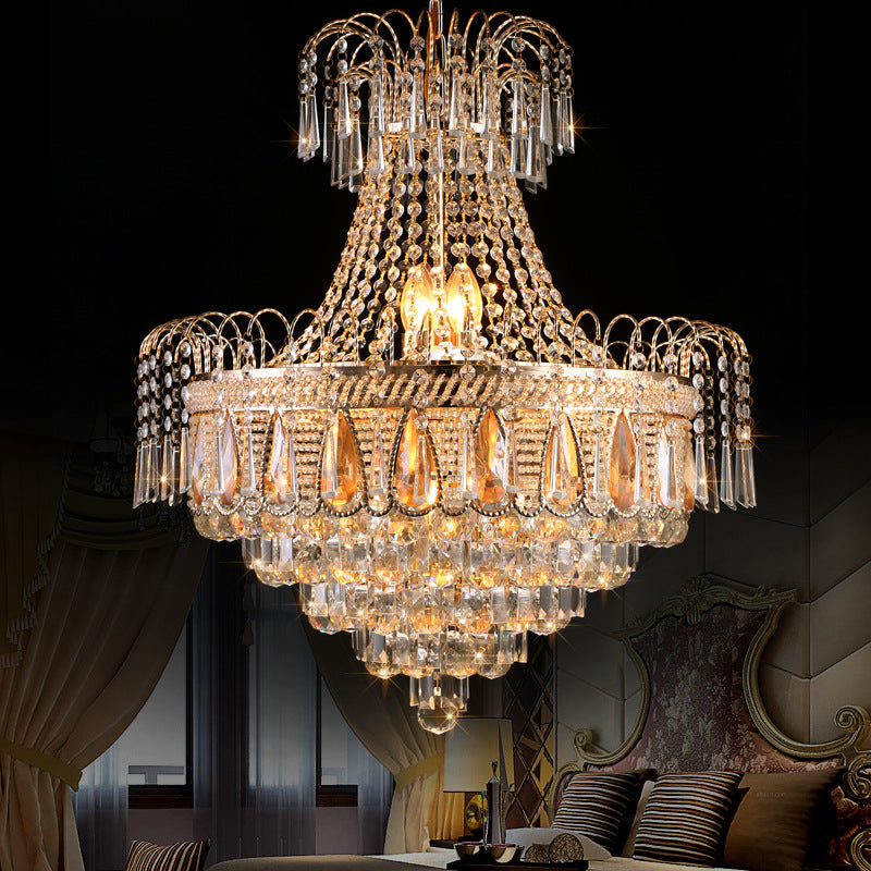 Tiered Bedroom Chandelier Light Fixture Crystal 10 Lights Contemporary Ceiling Light in Gold Gold Clearhalo 'Ceiling Lights' 'Chandeliers' 'Modern Chandeliers' 'Modern' Lighting' 560173