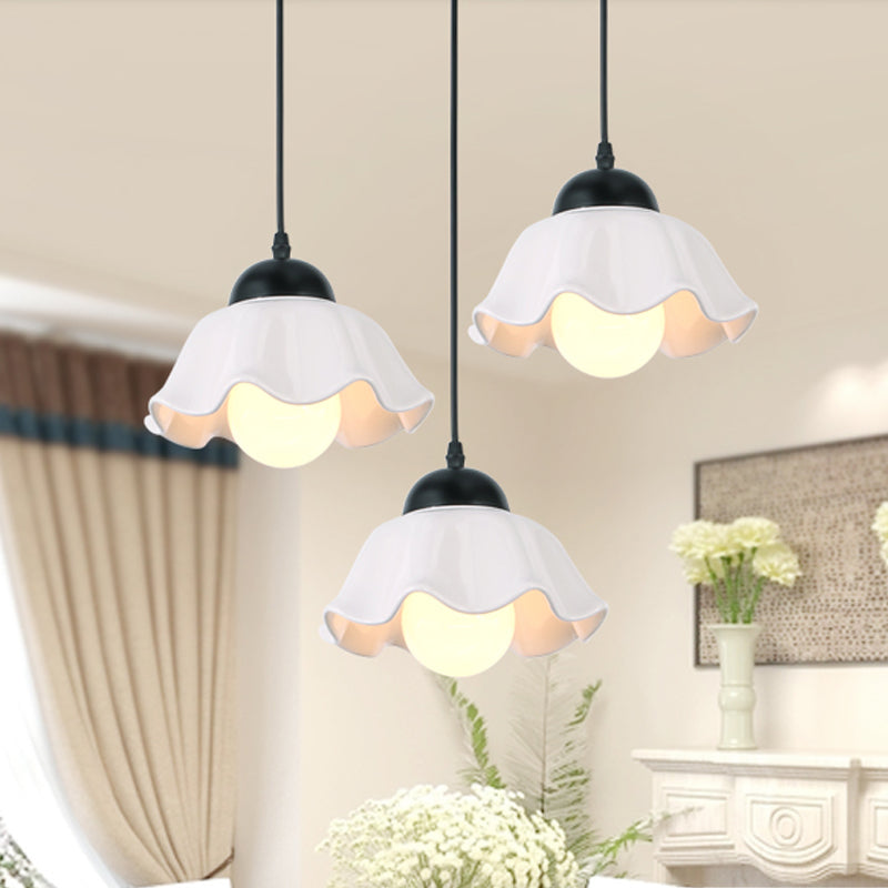 1/3 Light Ceiling Pendant Light Classic Scalloped Black Ceramic Hanging Lamp for Dining Room Clearhalo 'Ceiling Lights' 'Pendant Lights' 'Pendants' Lighting' 560193