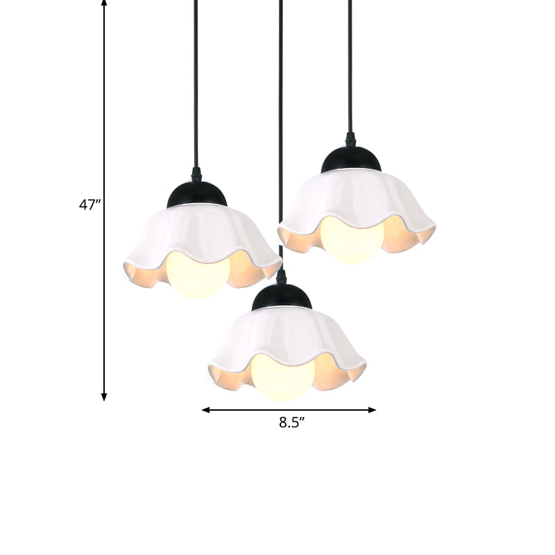 1/3 Light Ceiling Pendant Light Classic Scalloped Black Ceramic Hanging Lamp for Dining Room Clearhalo 'Ceiling Lights' 'Pendant Lights' 'Pendants' Lighting' 560197