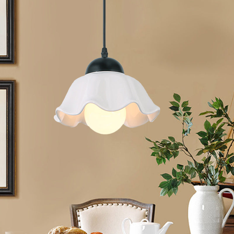 1/3 Light Ceiling Pendant Light Classic Scalloped Black Ceramic Hanging Lamp for Dining Room Clearhalo 'Ceiling Lights' 'Pendant Lights' 'Pendants' Lighting' 560199