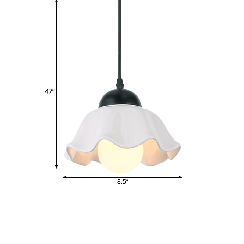 1/3 Light Ceiling Pendant Light Classic Scalloped Black Ceramic Hanging Lamp for Dining Room Clearhalo 'Ceiling Lights' 'Pendant Lights' 'Pendants' Lighting' 560202