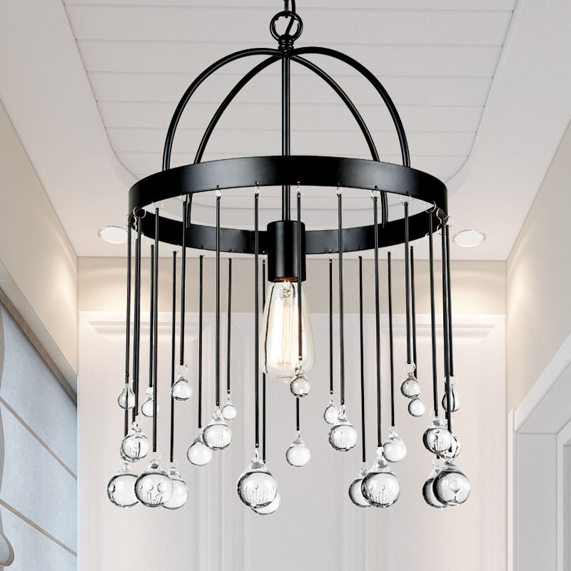 1 Light Hanging Light Kit Traditional Round Metal Pendant in Black with Clear Crystal Drops Clearhalo 'Ceiling Lights' 'Pendant Lights' 'Pendants' Lighting' 560204