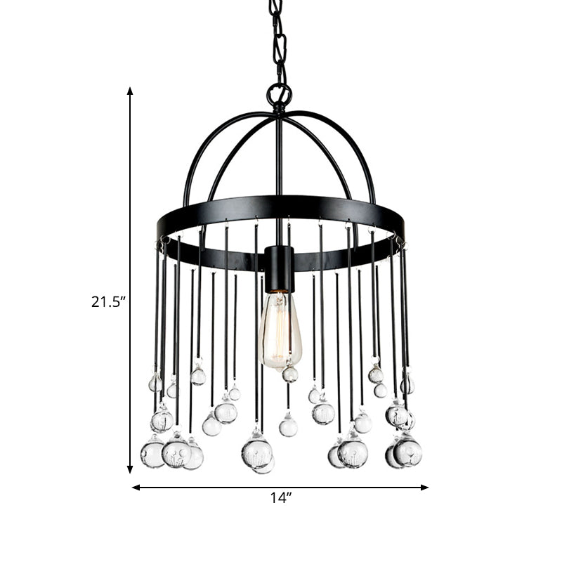 1 Light Hanging Light Kit Traditional Round Metal Pendant in Black with Clear Crystal Drops Clearhalo 'Ceiling Lights' 'Pendant Lights' 'Pendants' Lighting' 560207