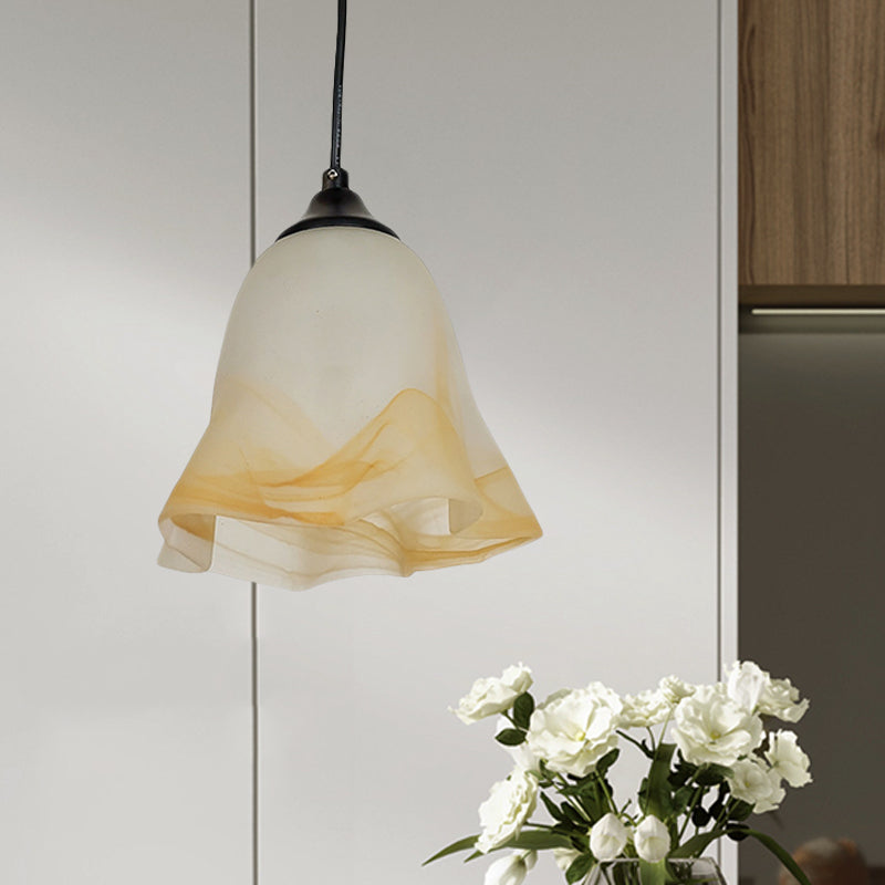 Flower Shape/Cone Living Room Hanging Light Kit Traditional Textured Glass 1 Light White Pendant Lighting White A Clearhalo 'Ceiling Lights' 'Glass shade' 'Glass' 'Island Lights' 'Pendant Lights' 'Pendants' Lighting' 560223