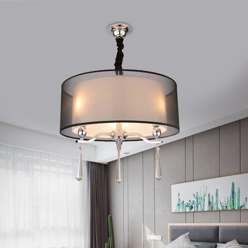 Cylinder Fabric Chandelier Light Nordic 3 Lights Living Room Pendant Lighting in Black/Red Clearhalo 'Ceiling Lights' 'Chandeliers' Lighting' options 560462