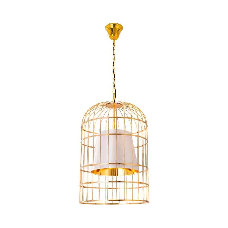 Black/White Bird Cage Ceiling Light Minimalistic Metal 1 Light Dining Room Pendant with Inner Cone Shade, 12