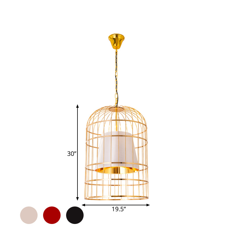 Black/White Bird Cage Ceiling Light Minimalistic Metal 1 Light Dining Room Pendant with Inner Cone Shade, 12