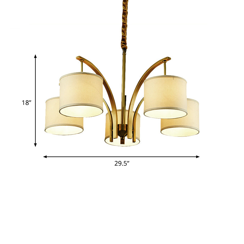 3/5 Lights Chandelier Light with Drum Fabric Shade Classic Dining Room Ceiling Lamp in White Clearhalo 'Ceiling Lights' 'Chandeliers' Lighting' options 560520