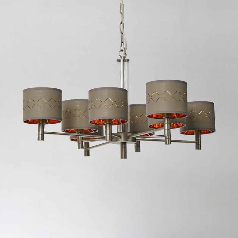 6/8 Bulbs Ceiling Lamp with Drum Fabric Shade Traditional Bedroom Chandelier Pendant Light in Brown Clearhalo 'Ceiling Lights' 'Chandeliers' Lighting' options 560651