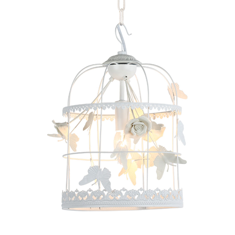 White Bird Cage Hanging Ceiling Light Traditional Metal 1 Light Bedroom Pendant Light Clearhalo 'Ceiling Lights' 'Pendant Lights' 'Pendants' Lighting' 560984