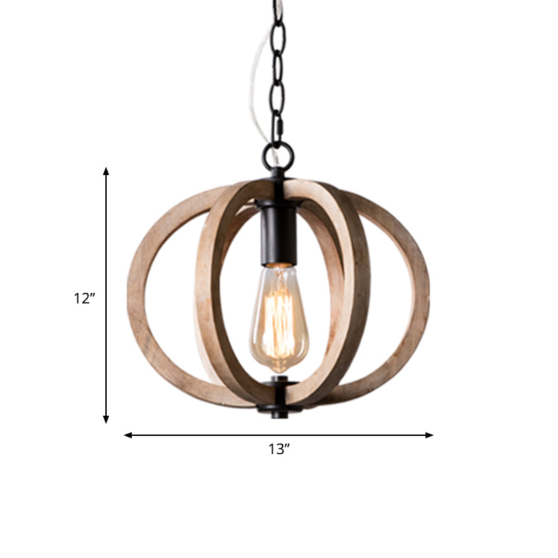 Wood Brown Hanging Lamp Orb/Gourd 1 Light Traditional Hanging Ceiling Light, 8.5