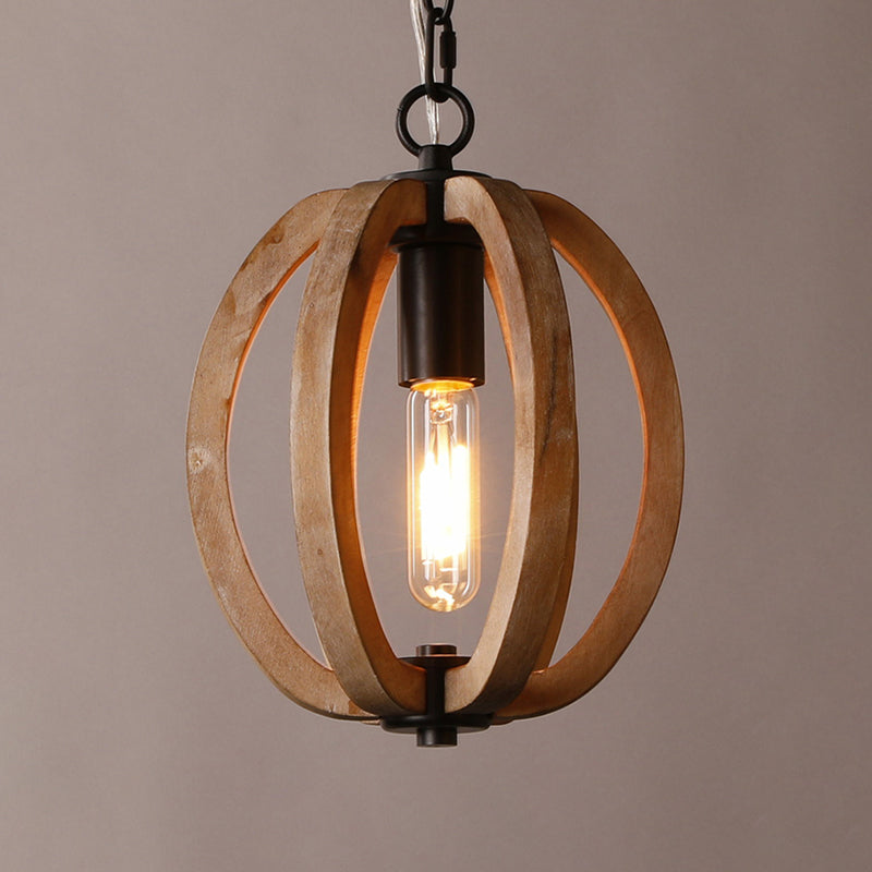 Wood Brown Hanging Lamp Orb/Gourd 1 Light Traditional Hanging Ceiling Light, 8.5