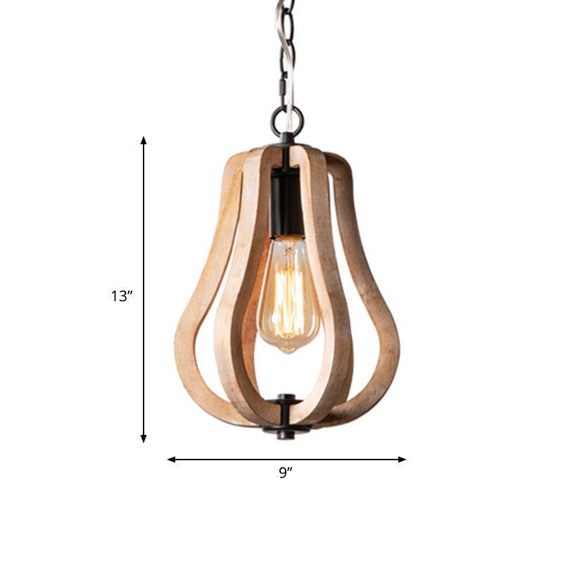 Wood Brown Hanging Lamp Orb/Gourd 1 Light Traditional Hanging Ceiling Light, 8.5