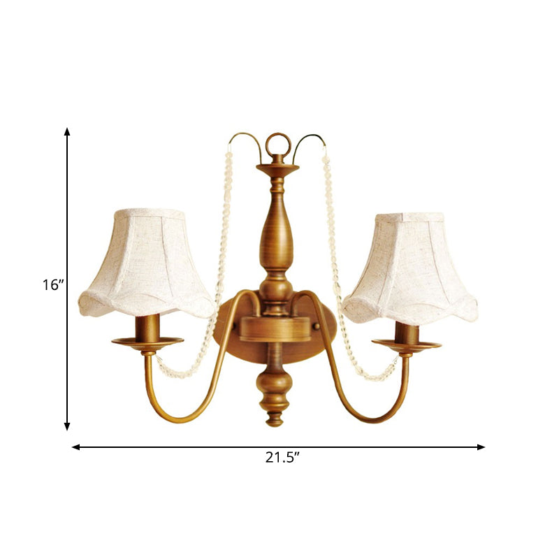 Brass Candle Wall Sconce Light Vintage Metal 2 Lights Bedroom Wall Mount Light with Shade/Shadeless Clearhalo 'Wall Lamps & Sconces' 'Wall Lights' Lighting' 561060