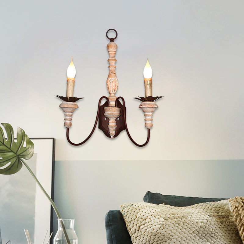 2 Lights Wall Mounted Light Rustic Candelabra Metal and Wood Sconce Light for Corridor Clearhalo 'Wall Lamps & Sconces' 'Wall Lights' Lighting' 561071