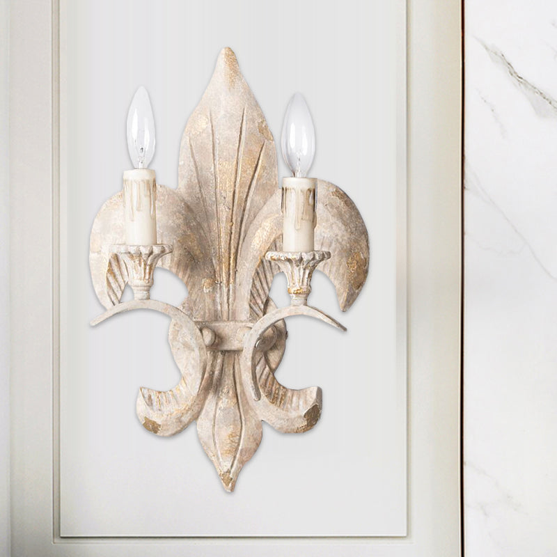 White Candle Wall Lamp Vintage Wood 2 Lights Corridor Sconce Light with Anchor Backplate White Clearhalo 'Wall Lamps & Sconces' 'Wall Lights' Lighting' 561080