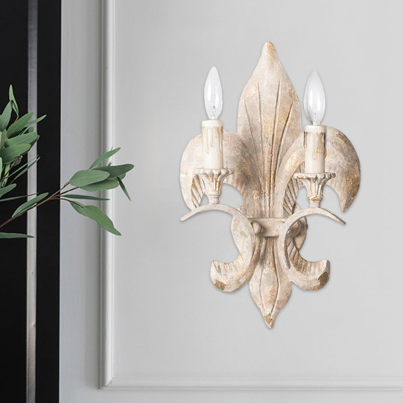 White Candle Wall Lamp Vintage Wood 2 Lights Corridor Sconce Light with Anchor Backplate Clearhalo 'Wall Lamps & Sconces' 'Wall Lights' Lighting' 561081