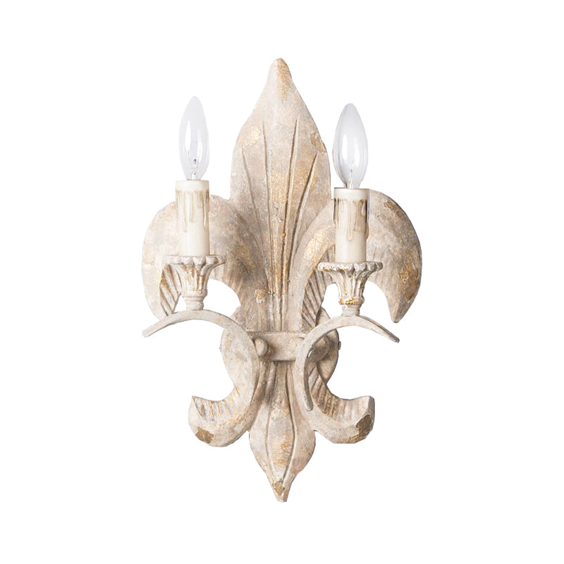 White Candle Wall Lamp Vintage Wood 2 Lights Corridor Sconce Light with Anchor Backplate Clearhalo 'Wall Lamps & Sconces' 'Wall Lights' Lighting' 561082