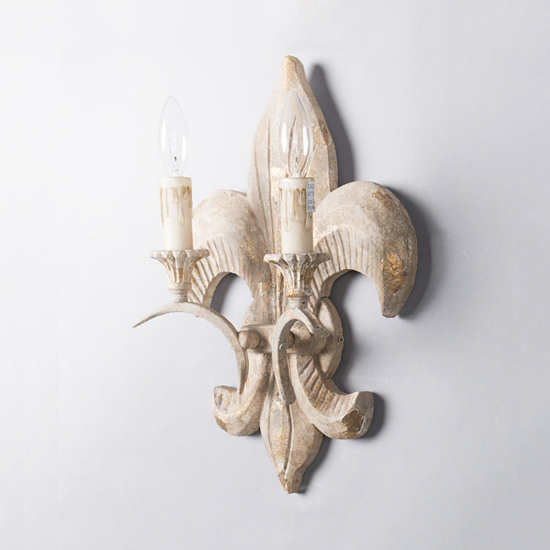 White Candle Wall Lamp Vintage Wood 2 Lights Corridor Sconce Light with Anchor Backplate Clearhalo 'Wall Lamps & Sconces' 'Wall Lights' Lighting' 561083