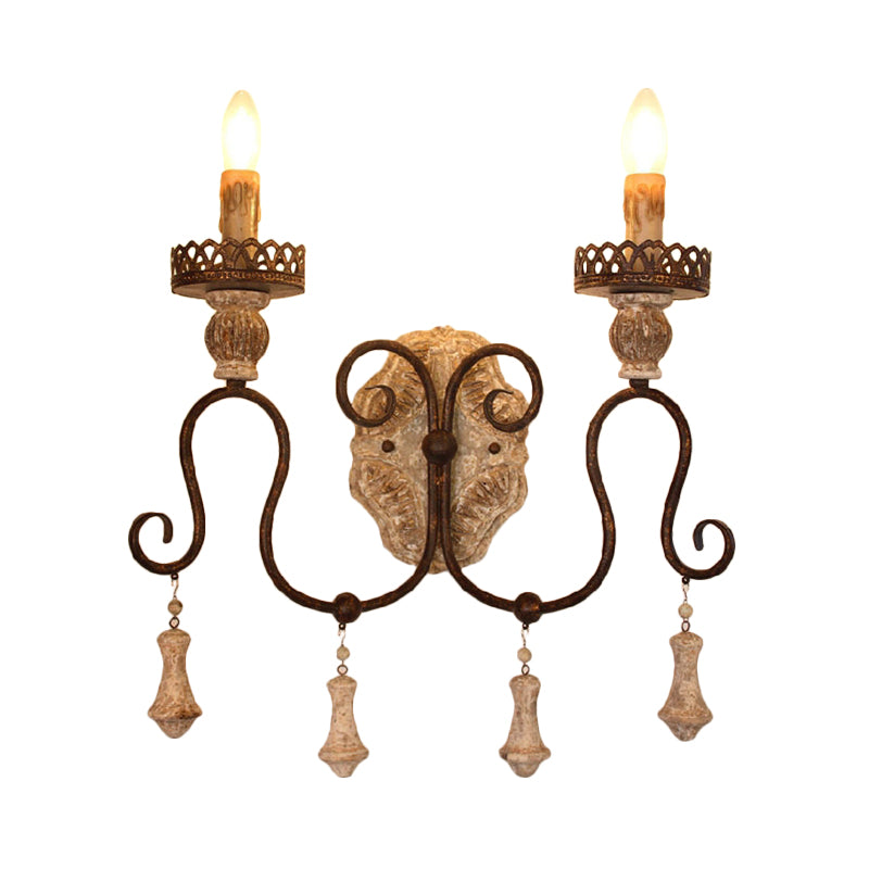 Swirled Arm Bedroom Wall Light Rustic Iron 1/2 Lights Distressted White Wall Mounted Light Clearhalo 'Wall Lamps & Sconces' 'Wall Lights' Lighting' 561130