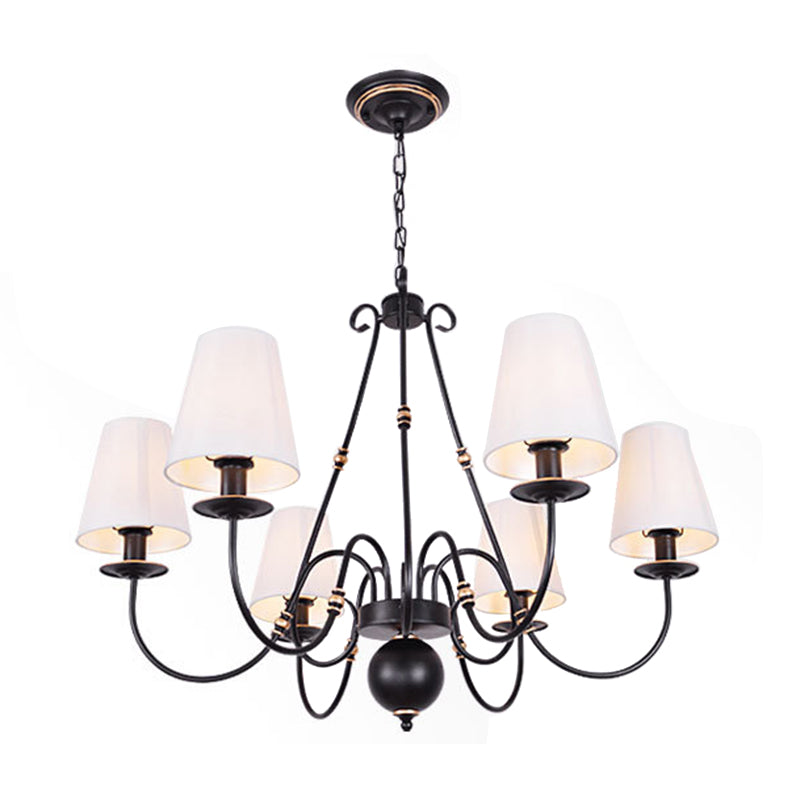 Swirled Arm Living Room Ceiling Chandelier Classic Fabric 3/4/6 Lights Black Hanging Fixture with Cone Shade Clearhalo 'Ceiling Lights' 'Chandeliers' Lighting' options 561717